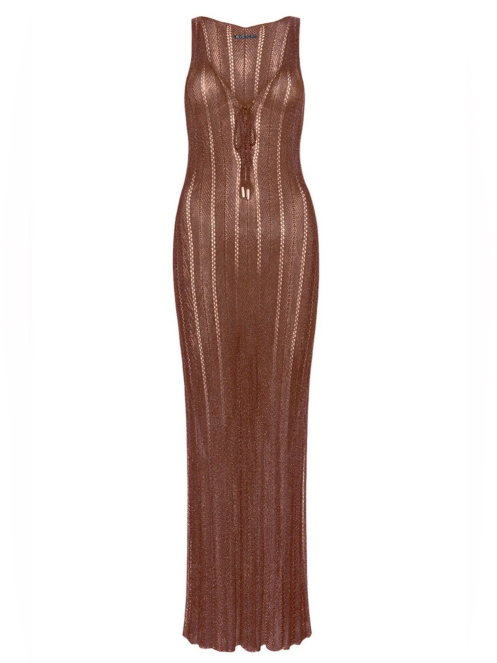 Copper Knit Maxi Dress with V-Neck